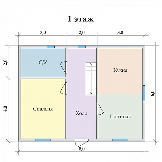 Каркасный дом Солнечный ++ 6 х 8