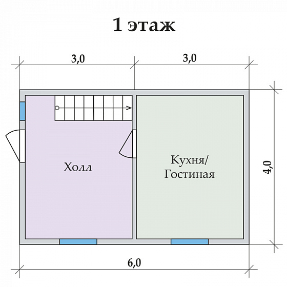 Каркасный дом Солнечный 6 х 4